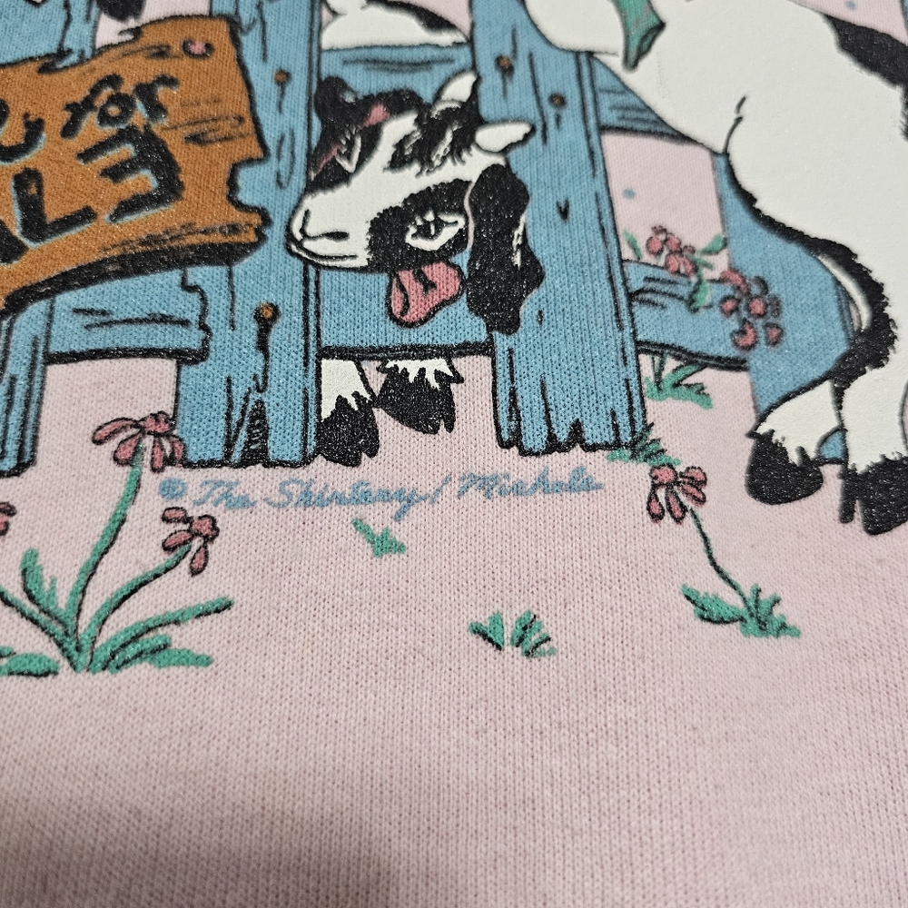 Vintage 90s Hanes Kids For Sale Goat Funny Pink Crewneck Sweater XL USA Made - Picture 4 of 16